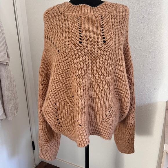 Elizabeth and James Open Stitch  Camel Tan Knit Crew Neck Sweater - XXL - Picture 3 of 7